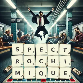 Illustration créative d'un jeu de lettres avec le mot SPECTROCHIMIQUE épelé sur le plateau.