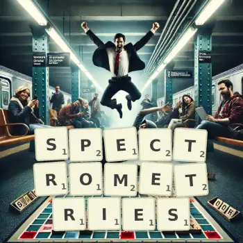 Illustration créative d'un jeu de lettres avec le mot SPECTROMETRIES épelé sur le plateau.