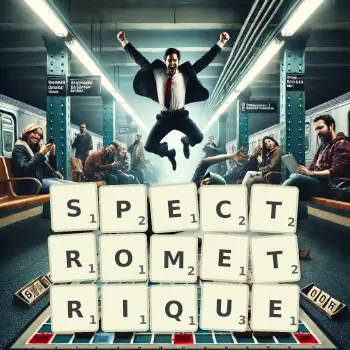 Illustration créative d'un jeu de lettres avec le mot SPECTROMETRIQUE épelé sur le plateau.