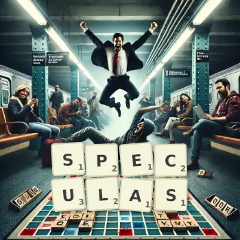 Illustration créative d'un jeu de lettres avec le mot SPECULAS épelé sur le plateau.