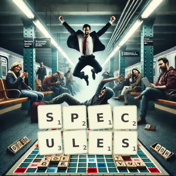 Illustration créative d'un jeu de lettres avec le mot SPECULES épelé sur le plateau.