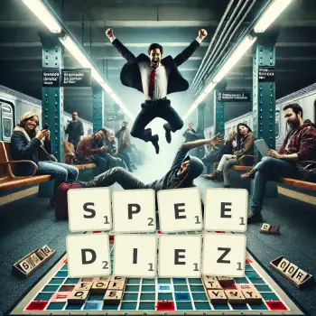 Illustration créative d'un jeu de lettres avec le mot SPEEDIEZ épelé sur le plateau.