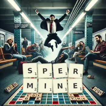 Illustration créative d'un jeu de lettres avec le mot SPERMINE épelé sur le plateau.