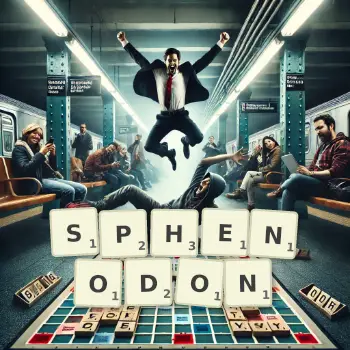 Illustration créative d'un jeu de lettres avec le mot SPHENODON épelé sur le plateau.