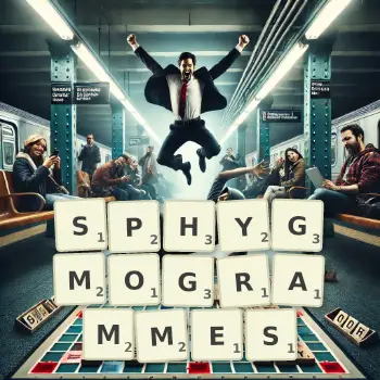 Illustration créative d'un jeu de lettres avec le mot SPHYGMOGRAMMES épelé sur le plateau.