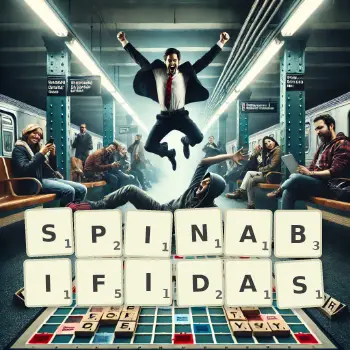 Illustration créative d'un jeu de lettres avec le mot SPINABIFIDAS épelé sur le plateau.
