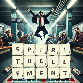 Illustration créative d'un jeu de lettres avec le mot SPIRITUELLEMENT épelé sur le plateau.