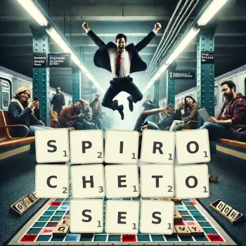 Illustration créative d'un jeu de lettres avec le mot SPIROCHETOSES épelé sur le plateau.