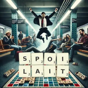 Illustration créative d'un jeu de lettres avec le mot SPOILAIT épelé sur le plateau.