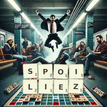 Illustration créative d'un jeu de lettres avec le mot SPOILIEZ épelé sur le plateau.