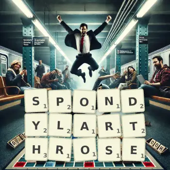 Illustration créative d'un jeu de lettres avec le mot SPONDYLARTHROSE épelé sur le plateau.