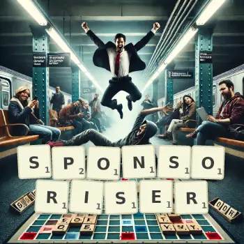 Illustration créative d'un jeu de lettres avec le mot SPONSORISER épelé sur le plateau.