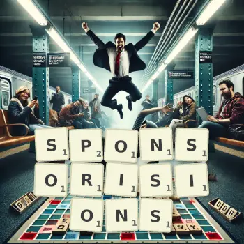 Illustration créative d'un jeu de lettres avec le mot SPONSORISIONS épelé sur le plateau.