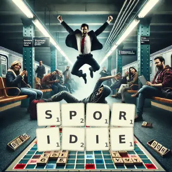 Illustration créative d'un jeu de lettres avec le mot SPORIDIE épelé sur le plateau.