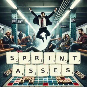Illustration créative d'un jeu de lettres avec le mot SPRINTASSES épelé sur le plateau.
