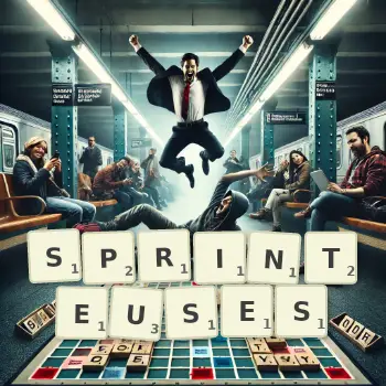 Illustration créative d'un jeu de lettres avec le mot SPRINTEUSES épelé sur le plateau.
