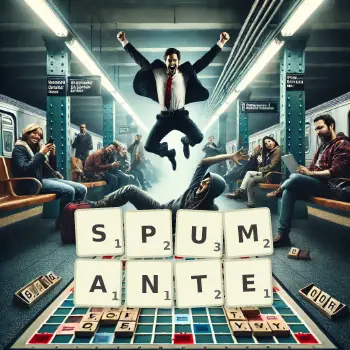 Illustration créative d'un jeu de lettres avec le mot SPUMANTE épelé sur le plateau.