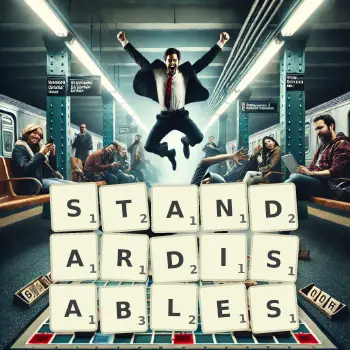 Illustration créative d'un jeu de lettres avec le mot STANDARDISABLES épelé sur le plateau.