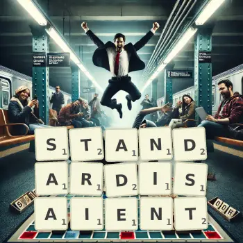 Illustration créative d'un jeu de lettres avec le mot STANDARDISAIENT épelé sur le plateau.