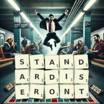 Illustration créative d'un jeu de lettres avec le mot STANDARDISERONT épelé sur le plateau.