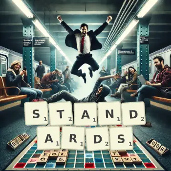 Illustration créative d'un jeu de lettres avec le mot STANDARDS épelé sur le plateau.