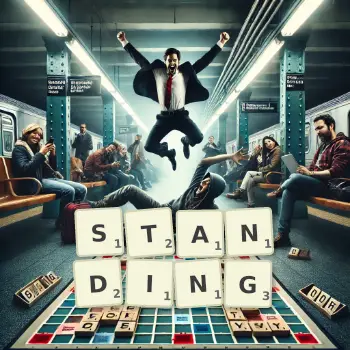 Illustration créative d'un jeu de lettres avec le mot STANDING épelé sur le plateau.