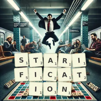 Illustration créative d'un jeu de lettres avec le mot STARIFICATION épelé sur le plateau.