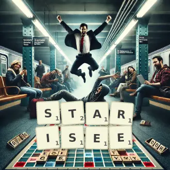 Illustration créative d'un jeu de lettres avec le mot STARISEE épelé sur le plateau.