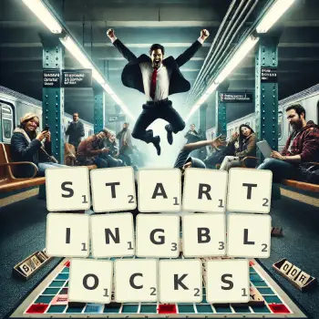 Illustration créative d'un jeu de lettres avec le mot STARTINGBLOCKS épelé sur le plateau.