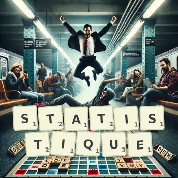 Illustration créative d'un jeu de lettres avec le mot STATISTIQUE épelé sur le plateau.