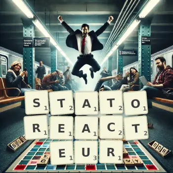 Illustration créative d'un jeu de lettres avec le mot STATOREACTEUR épelé sur le plateau.