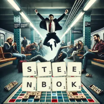 Illustration créative d'un jeu de lettres avec le mot STEENBOK épelé sur le plateau.