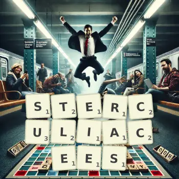 Illustration créative d'un jeu de lettres avec le mot STERCULIACEES épelé sur le plateau.