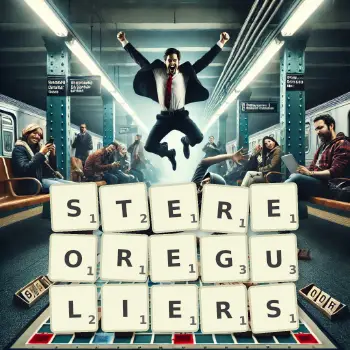 Illustration créative d'un jeu de lettres avec le mot STEREOREGULIERS épelé sur le plateau.