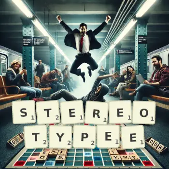 Illustration créative d'un jeu de lettres avec le mot STEREOTYPEE épelé sur le plateau.