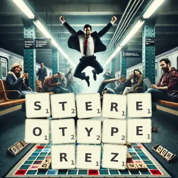 Illustration créative d'un jeu de lettres avec le mot STEREOTYPEREZ épelé sur le plateau.