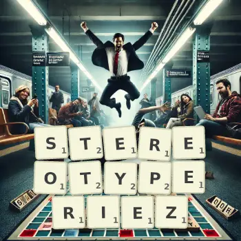Illustration créative d'un jeu de lettres avec le mot STEREOTYPERIEZ épelé sur le plateau.