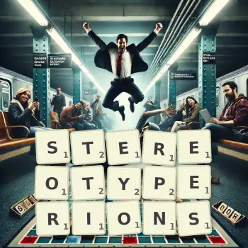 Illustration créative d'un jeu de lettres avec le mot STEREOTYPERIONS épelé sur le plateau.