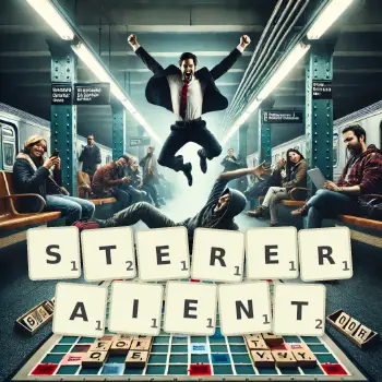 Illustration créative d'un jeu de lettres avec le mot STERERAIENT épelé sur le plateau.