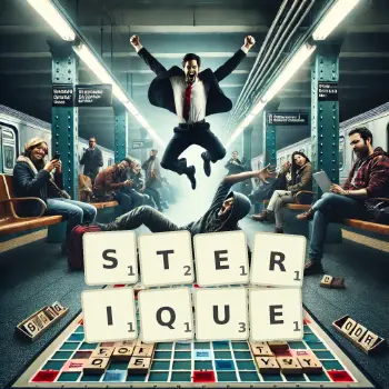 Illustration créative d'un jeu de lettres avec le mot STERIQUE épelé sur le plateau.