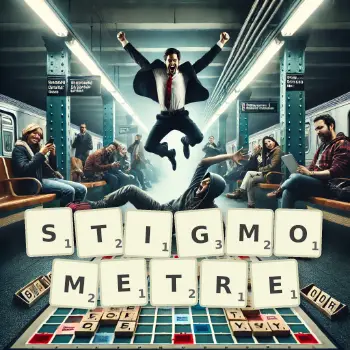 Illustration créative d'un jeu de lettres avec le mot STIGMOMETRE épelé sur le plateau.