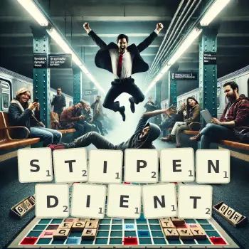 Illustration créative d'un jeu de lettres avec le mot STIPENDIENT épelé sur le plateau.