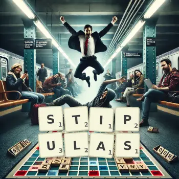 Illustration créative d'un jeu de lettres avec le mot STIPULAS épelé sur le plateau.