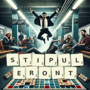 Illustration créative d'un jeu de lettres avec le mot STIPULERONT épelé sur le plateau.