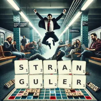 Illustration créative d'un jeu de lettres avec le mot STRANGULER épelé sur le plateau.