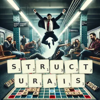 Illustration créative d'un jeu de lettres avec le mot STRUCTURAIS épelé sur le plateau.