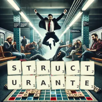 Illustration créative d'un jeu de lettres avec le mot STRUCTURANTE épelé sur le plateau.