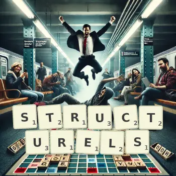 Illustration créative d'un jeu de lettres avec le mot STRUCTURELS épelé sur le plateau.