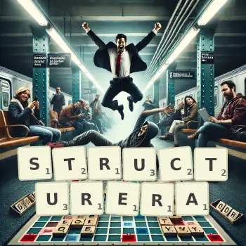 Illustration créative d'un jeu de lettres avec le mot STRUCTURERA épelé sur le plateau.