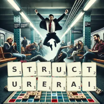 Illustration créative d'un jeu de lettres avec le mot STRUCTURERAI épelé sur le plateau.